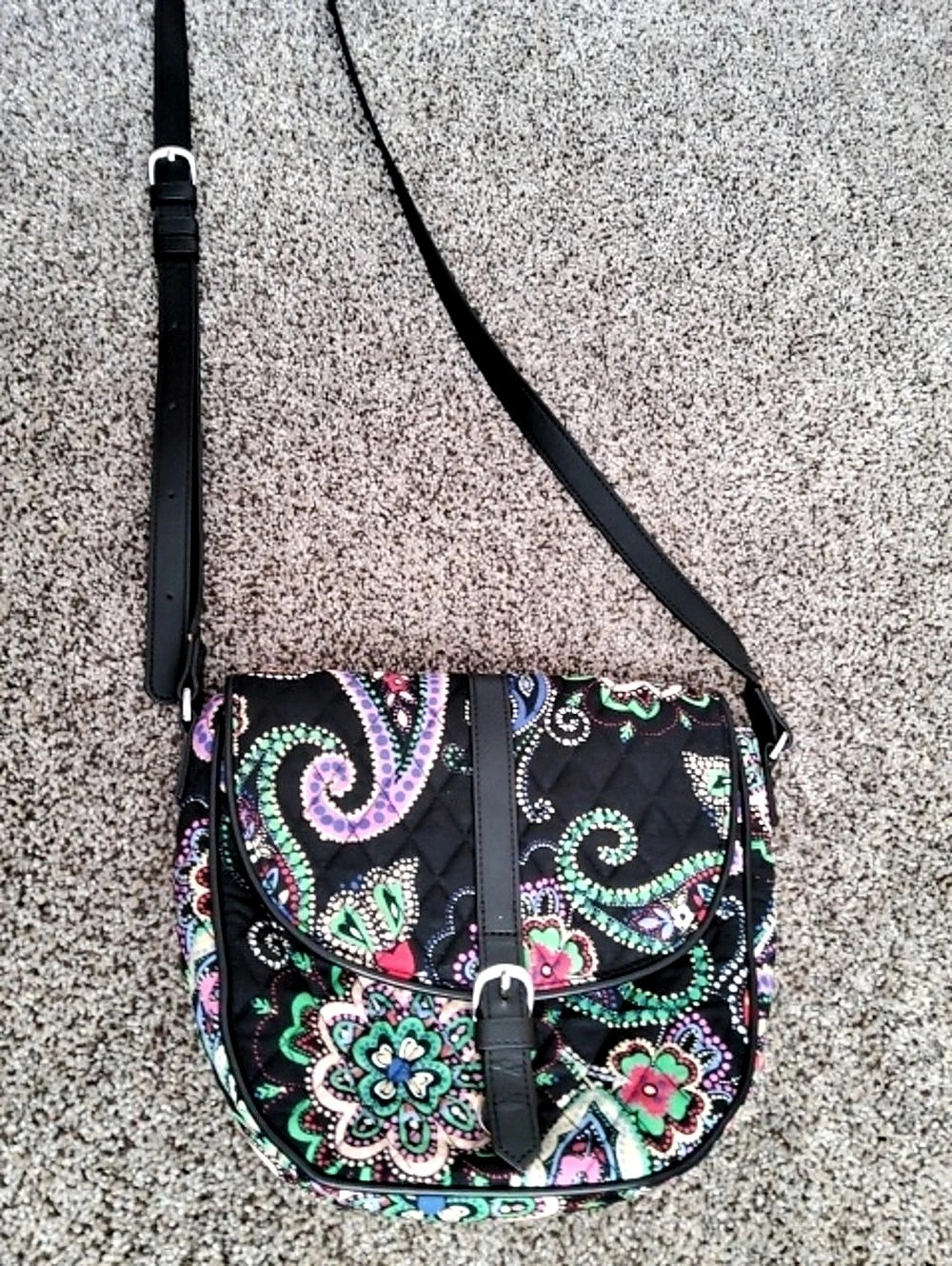 Vera Bradley Slim Saddle Crossbody Bag Black & Multicolor Paisley